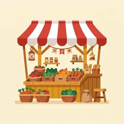Ilustración de un puesto de mercado con toldo